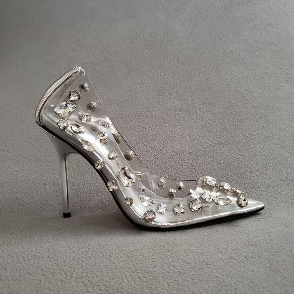 Good American Diamonds Forever Heel in Glass Size 5.5 GAME-WZ4 Silver Crystals - Picture 3 of 16